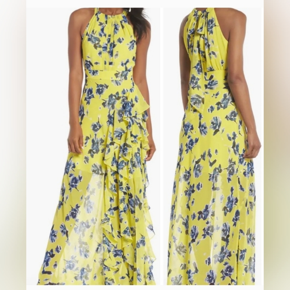 Eliza J Yellow and Blue Floral Maxi Dress